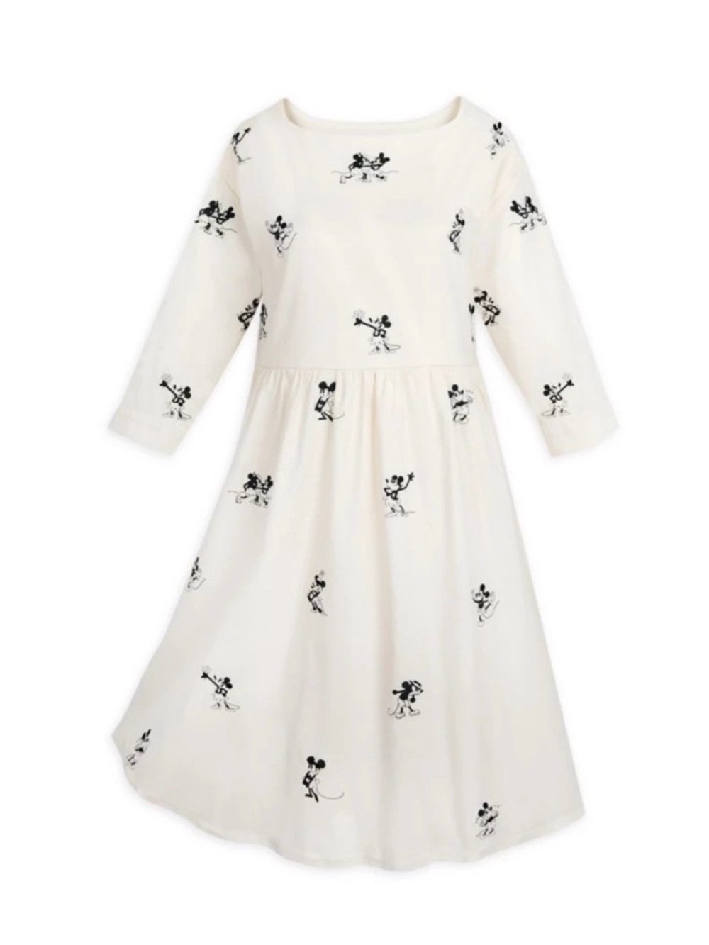 Disney Parks Mickey Mouse Ivory Midi Dress Vintage Print XL